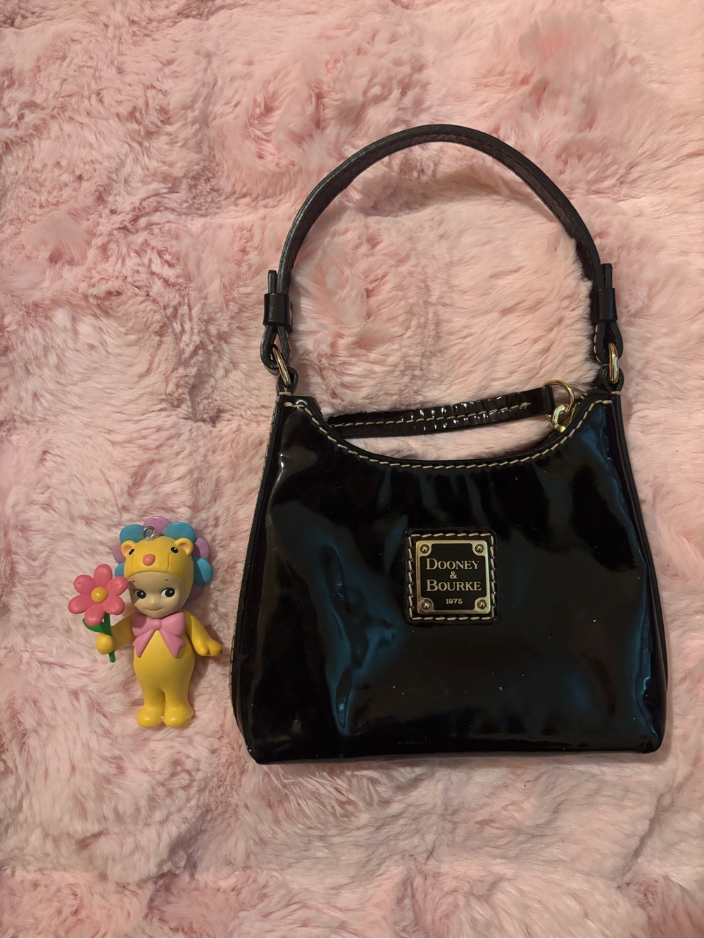 Vintage Dooney & Bourke Black Patent Leather Small Shoulder Bag